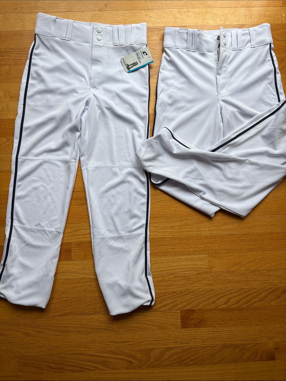Two Pairs - Champro Youth White Baseball Pants with Navy Pin Stripe - NWT